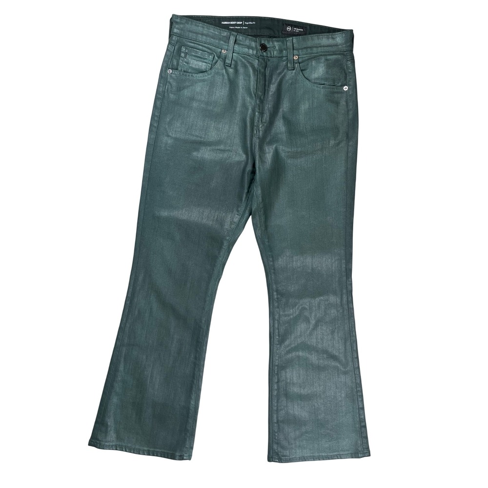 AG Adriano Goldschmied Farrah Boot Crop Women 30 Green Metallic Coated Jeans